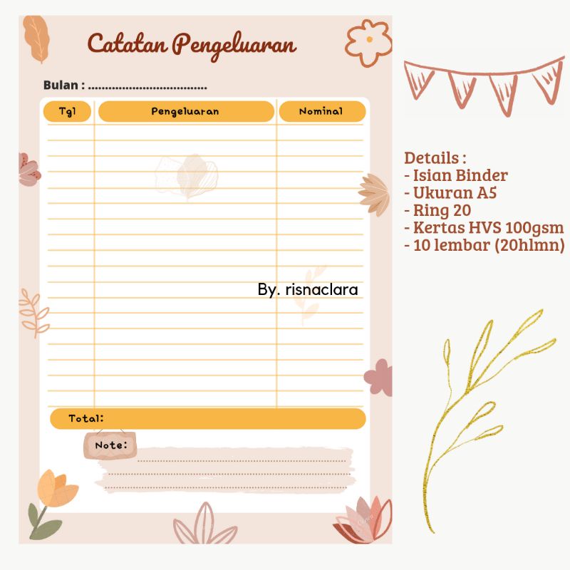 

Catatan Pengeluaran/ Cashflow/ Isi binder/ Binder/ Pengatur Keuangan