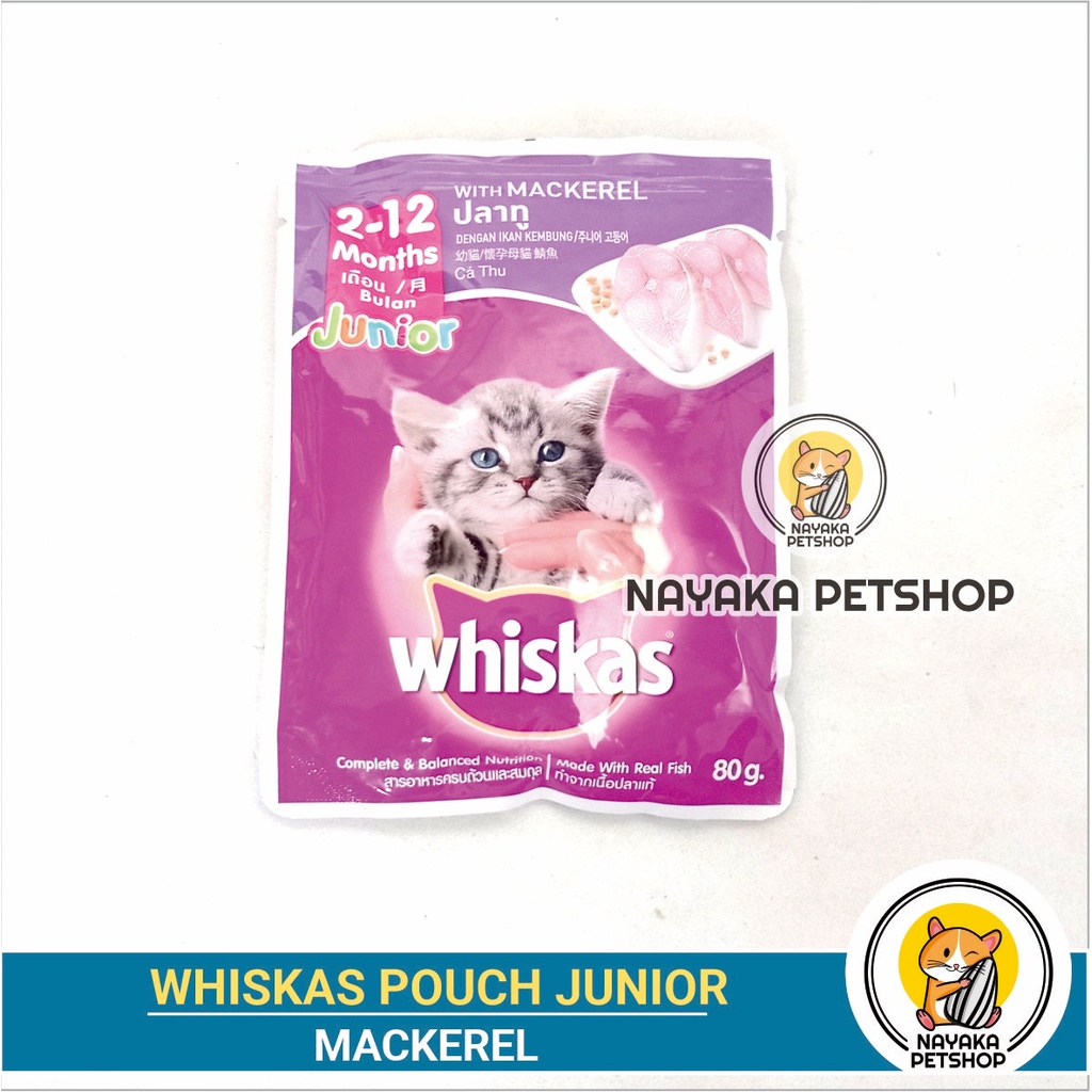 Whiskas Junior Mackerel Pouch Makanan Kucing Basah Pakan Wet Food Cat Kitten Anak Kucing