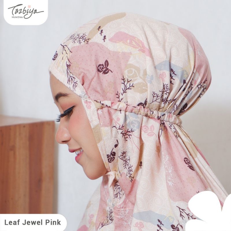 Mukenah Tazbiya Leaf Jewel Pink Crimson Grey Jumbo Dewasa Katun Rayon Adem Motif Cantik