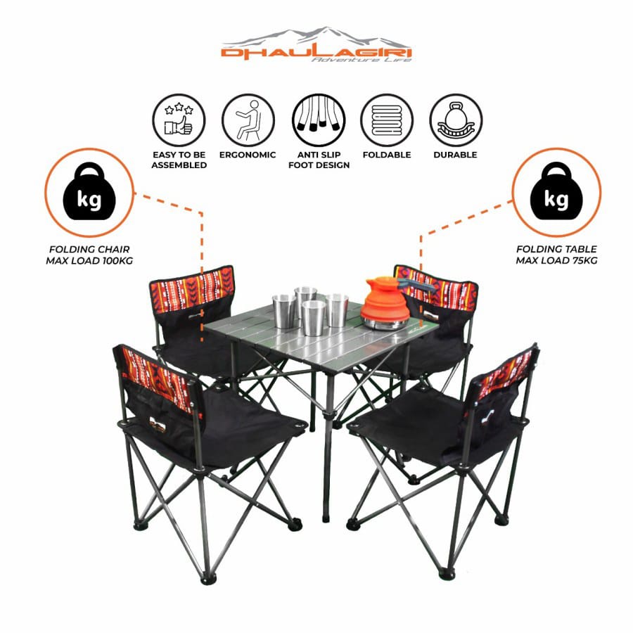 Meja Kursi Set Dhaulagiri /Camping Table Chair Set Folding Meja Kursi Piknik Lipat/meja set camping outdoor/meja set kemping dhaulagiri/meja lipat portable