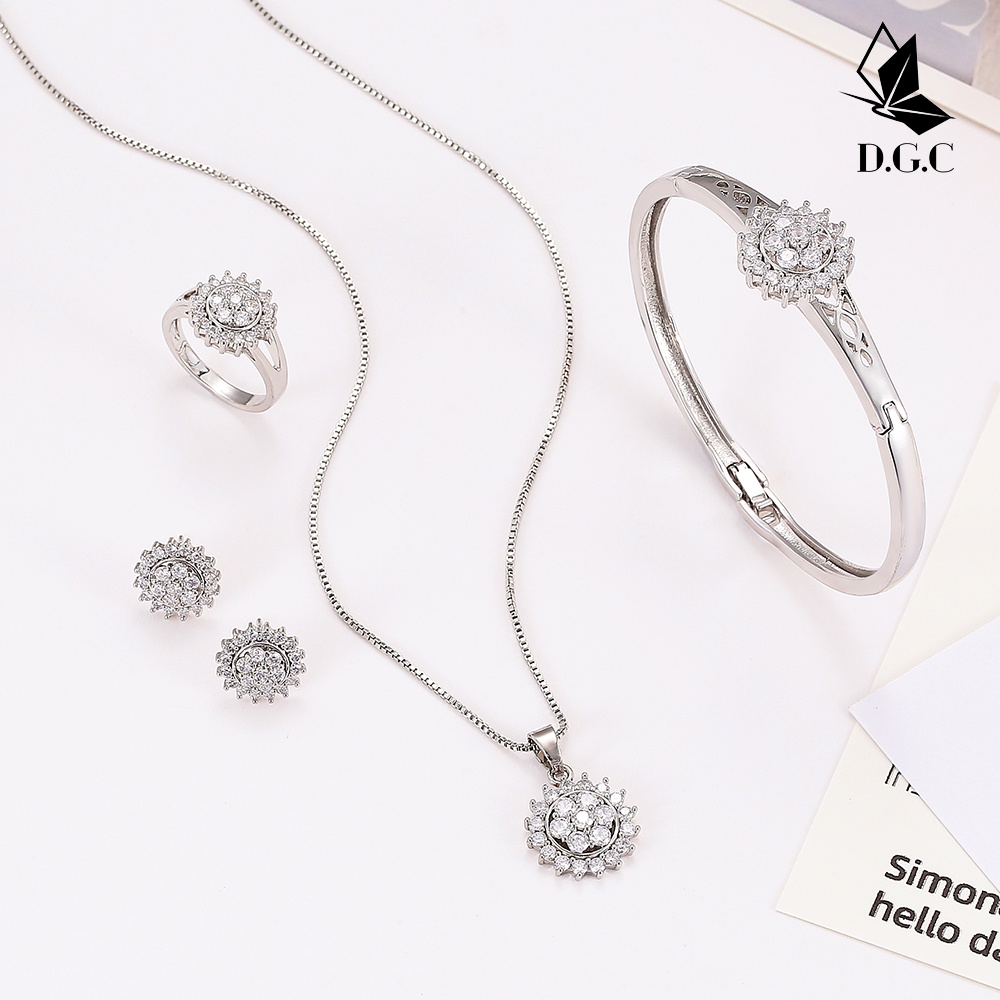 D.G.C COD Dewasa Titanium Lapis Emas Set Perhiasan Titanium Anti Karat Anting Korea Kalung Wanita Gelang Tangan Wanita Cincin