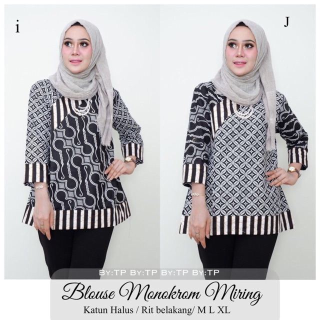 Blus Deenay #2 Monokrom Miring Grey Atasan Batik Modern Casual Kerja Seragam Kantor