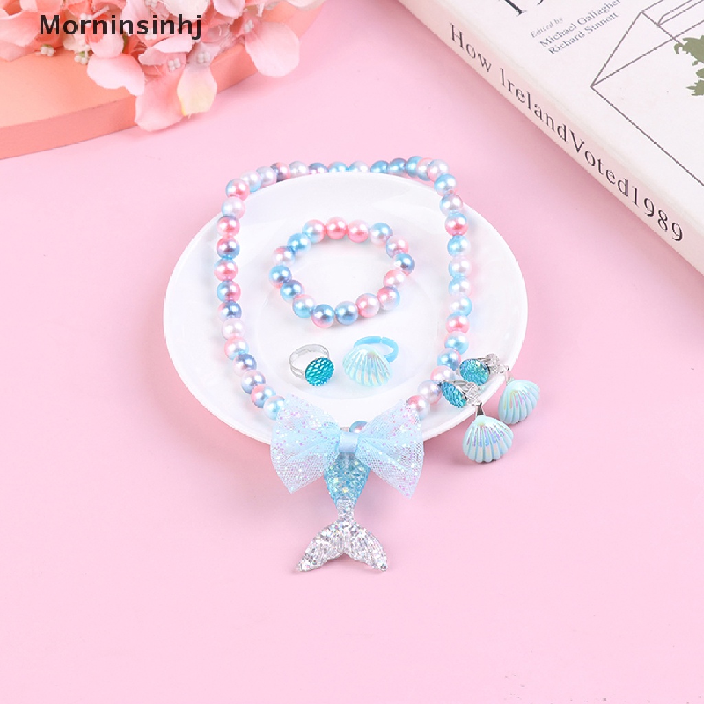 Mornin 1Set Bayi Perempuan Manik-Manik Kalung Set Ekor Mermaid Liontin Anak Anak Adjustable Indah Kalung Pesona Perhiasan Hadiah id