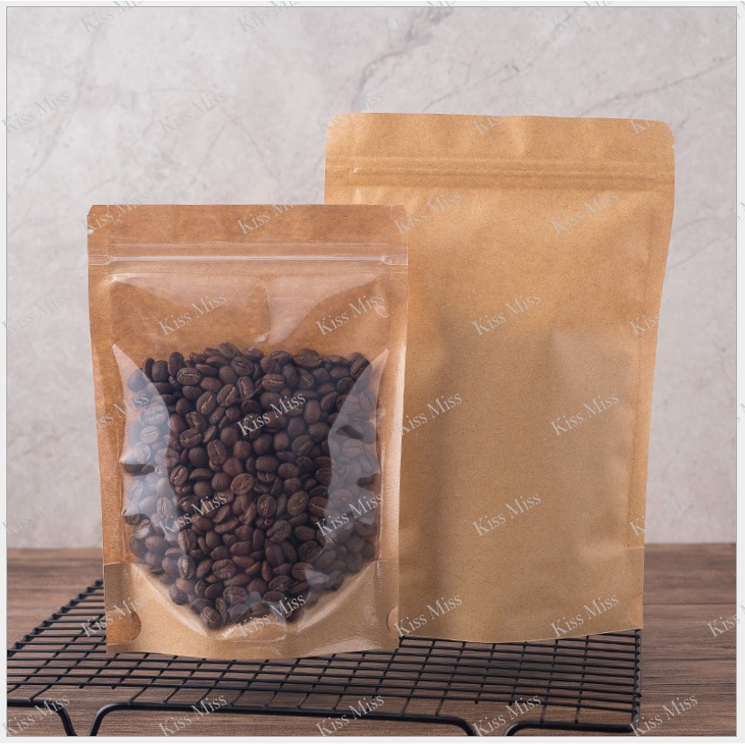 FULL WINDOW CLEAR KRAFT - 20x30cm - standing pouch - ziplock - kemasan keripik - kopi – kurma - teh