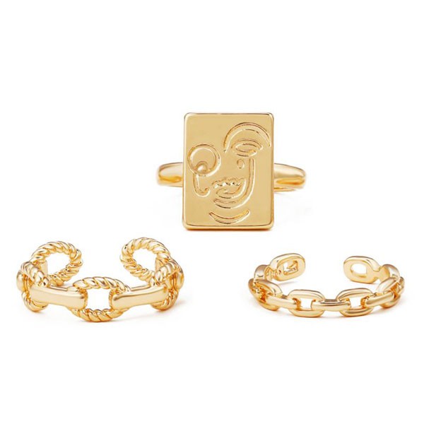 cincin set 3 pcs gold smiley face set rings (1G3) jci065