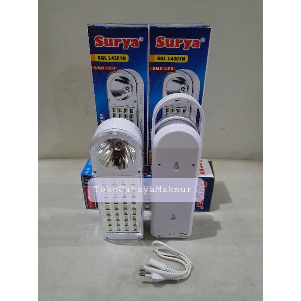 Lampu + Senter Emergency Rechargeable Surya SQL L4301N /Senter Darurat