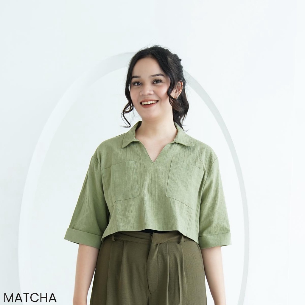 Crop Top Pocket Lasvegas Atasan Top Blouse Wanita