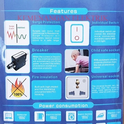 POWERSTAR STOP KONTAK 6 LUBANG + SAKLAR / COLOKAN LISTRIK KABEL 3 METER 3M POWER STAR / STOPKONTAK MASING MASING SWITCH 6 LOBANG 3METER 3 M
