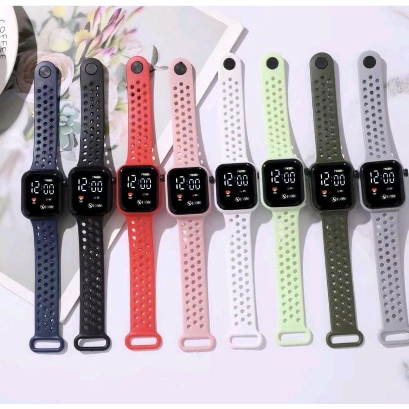 Jam Tangan Led Rubber Kotak Dial Kotak Fashion Tampil Menawan