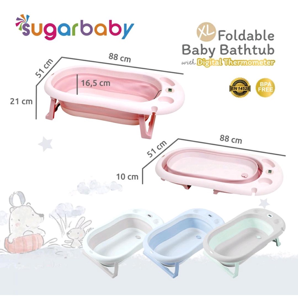 SUGARBABY FOLDABLE BABY BATHTUB WITH DIGITAL THERMOMETER/ BAK MANDI LIPAT DENGAN THERMOMETER