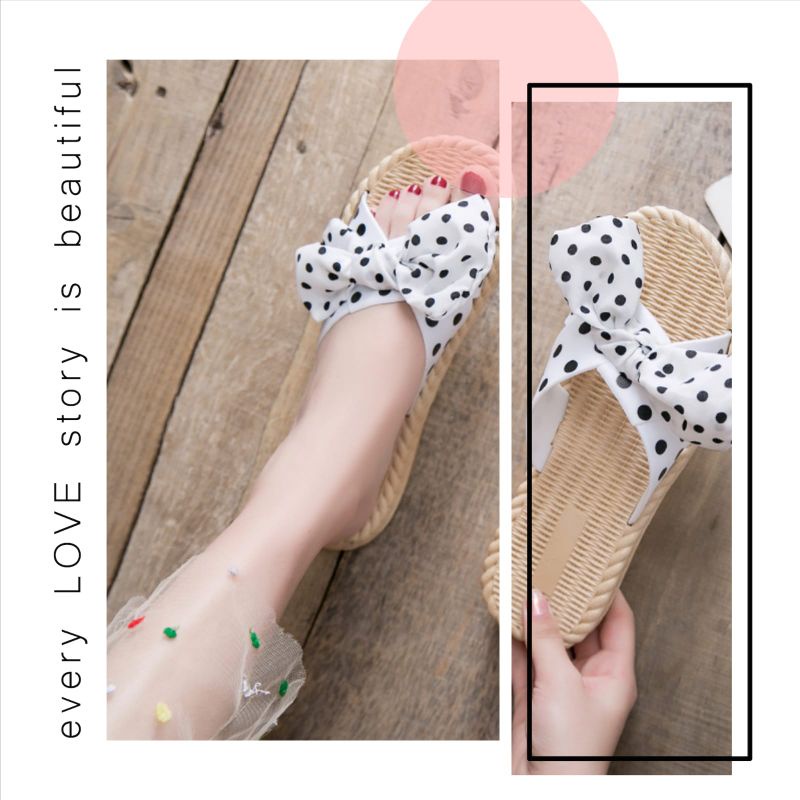 Sandal Flat Pita polkadot Wanita Import Terbaru