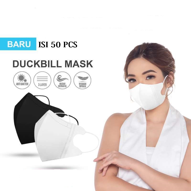 [NEW] Masker Korea Duckbill 3ply Disposable Face Mask Sekali Pakai isi 50pcs warna Putih (Ada Garis)