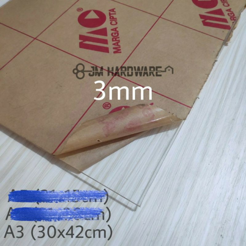 Acrylic bening 3mm A3 mika akrilik lembaran
