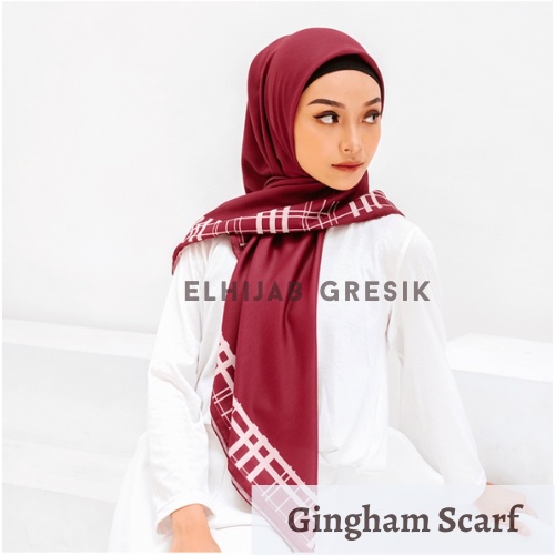 DAUKY Hijab Segi Empat Motif Gingham Scarf - Kerudung Motif