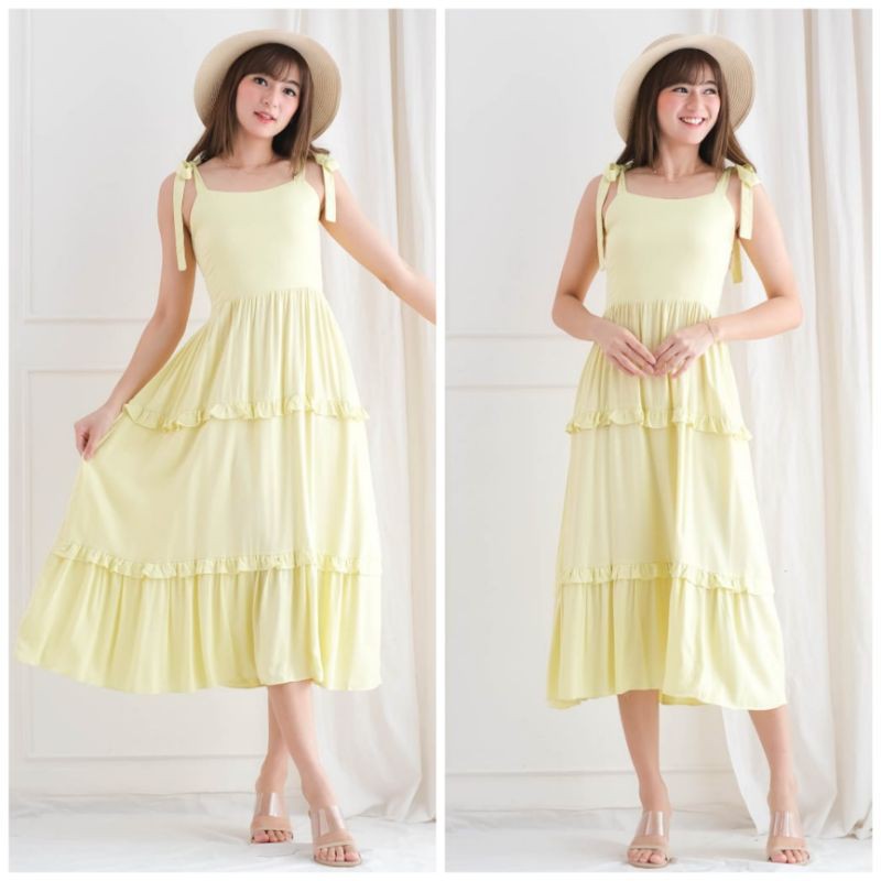 ⚡️CLEARANCE SALE ♡ PREMIUM ♡ ORIGINAL ! BRASLEY STRAPPY TANK MAXI DRESS SHOULDER TIED WITH  RUFFLE TRIM OVERALL OUTER ( TANPA INNER , HIJAB FRIENDLY )
