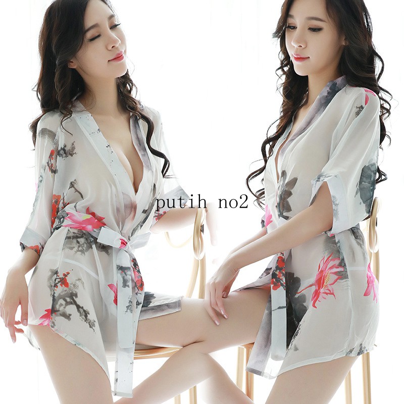 Lingerie kimono set baju tidur wanita transparan kimono G ...