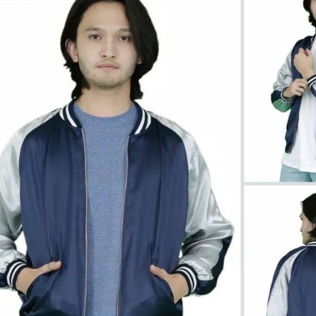ALLSIZE HITAM PUTIH MERAH BIRU KUNING MOTIF ATAU POLOS / jaket pria sukajan polos varsity bahan