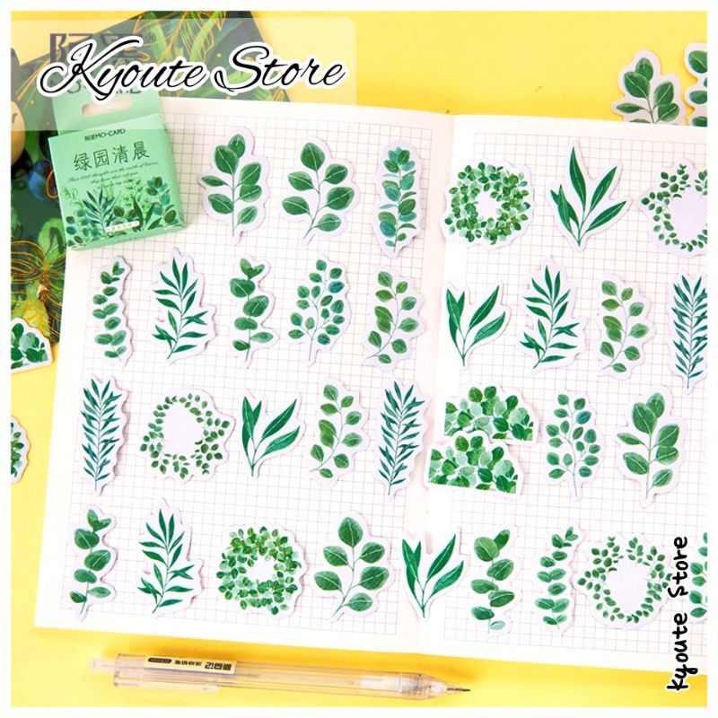 

46 pcs Sticker Deco Fresh Green Leaves Dekorasi Scrapbook DIY Bujo Planner Diary Journal Craft