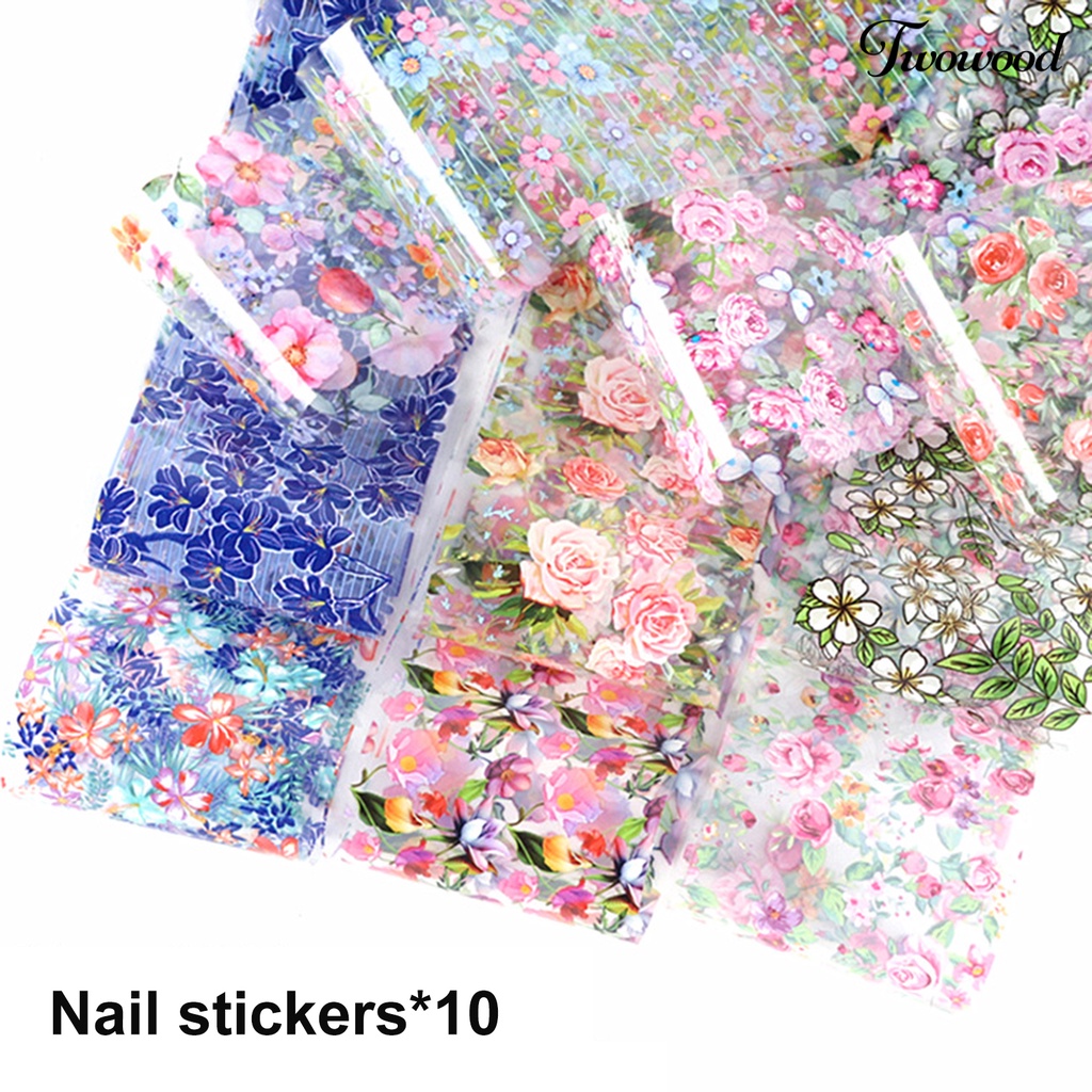 10 Pcs Stiker Kuku Motif Bunga Warna-Warni Gaya Retro Untuk Dekorasi Manicure