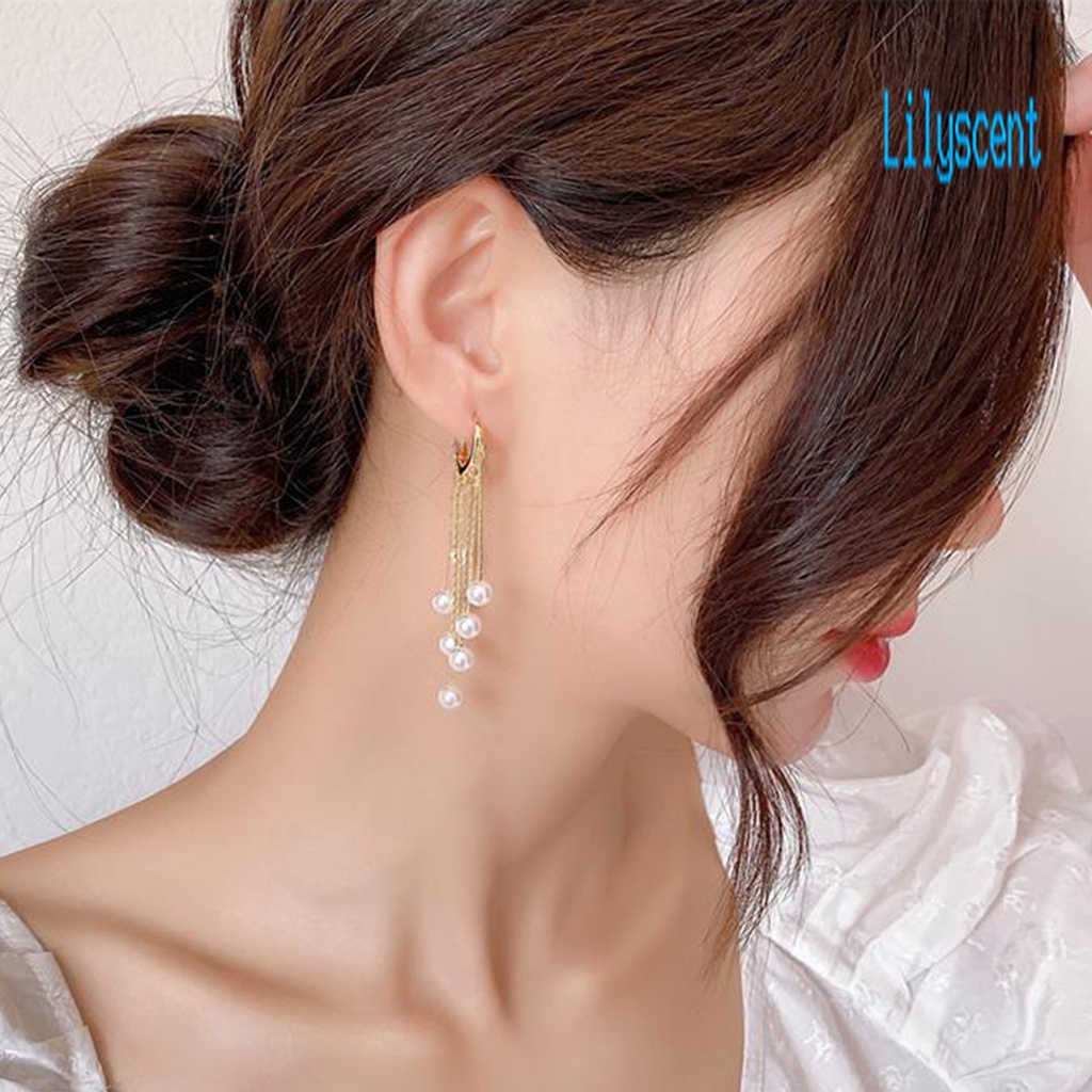 Ls 1 Pasang Anting Tusuk Gantung Wanita Desain Rumbai Mutiara Imitasi Gaya Bohemian Untuk Pernikahan