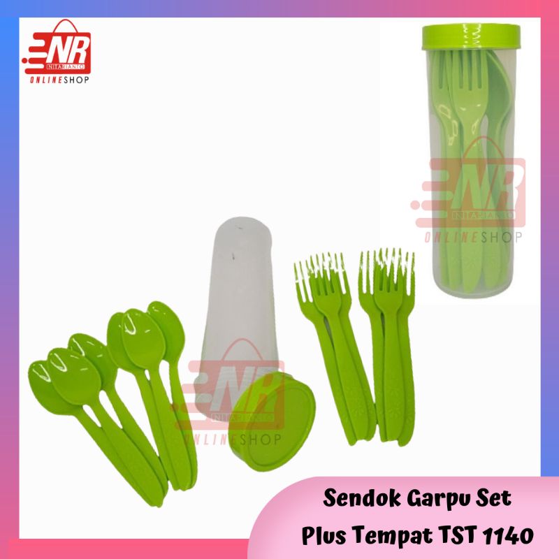 Sendok Set Garpu + Tempat TST 1140 Golden Sunkist - Sendok Garpu Set - Sendok Garpu Travel