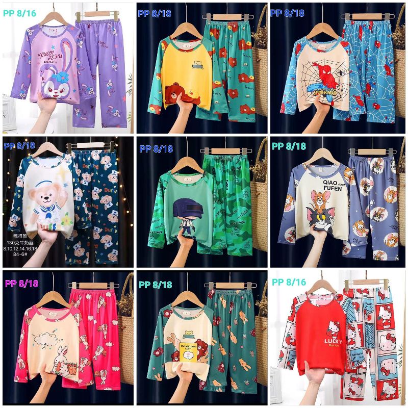 BAJU TIDUR ANAK IMPORT MURAH UNISEX SETELAN PIYAMA SET LENGAN PANJANG C18-B2