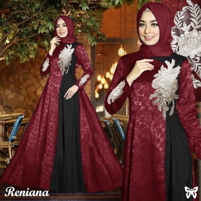 Maxi Gamis Pesta RENIANA L, XXL, 3XL dan 5XL Baloteli Emboss Bordir
