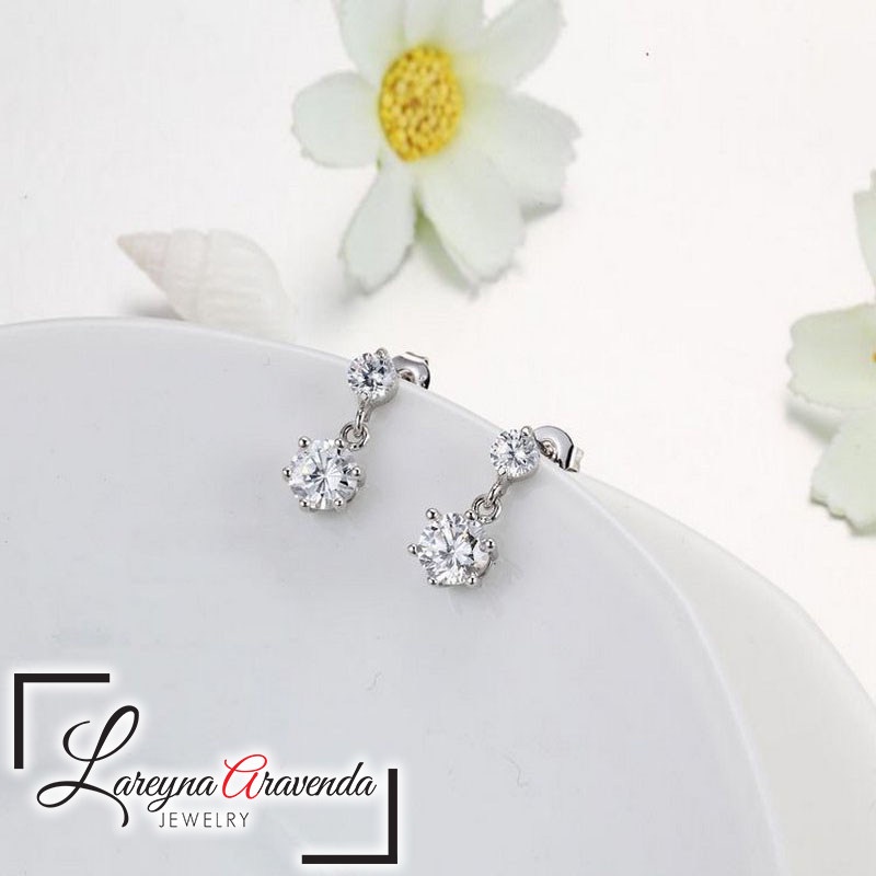Anting Korea Wanita Perak S925 Model Double Stairs Crystal Mewah AT038