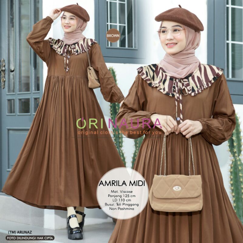 CORENA,AMORALA,AMRILA Midi Dress Wanita Muslim Ori by Naura