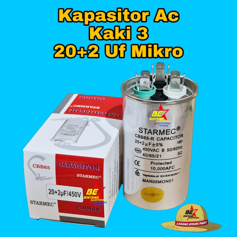 KAPASITOR AC 20UF + 2UF SMC CAPASITOR AC DOUBLE 20+2 UF KAPASITOR AC GANDA 20-2 MICRO 400/450 VAC 20 2