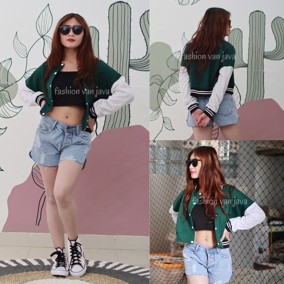 Jaket Crop Baseball Wanita Terbaru