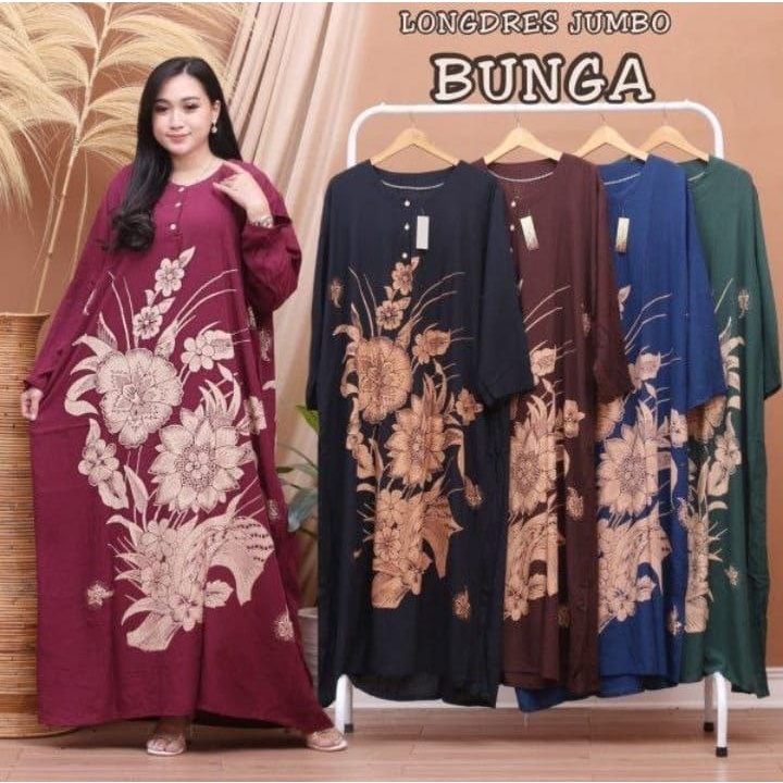 LONGDRESS JUMBO BUSUI BUNGA LD 130 DASTER BATIK LENGAN PANJANG KANCING DEPAN BUMIL LONG DRESS