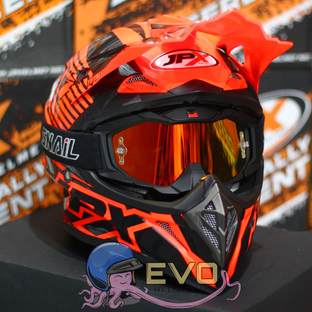 HELM JPX CROSS_FOX1 SERI X12 - FLUO RED GLOSS + GOOGLE SNAIL (ONGKIR 2 KG) JPX X12 ORANGE HELM JPX TERBARU