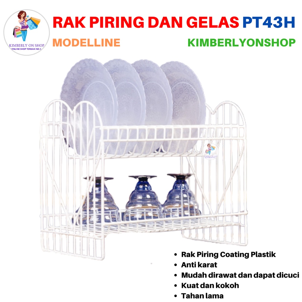 Rak Piring dan Gelas Dapur Susun 2 Serbaguna PT43H Modelline + Tatakan