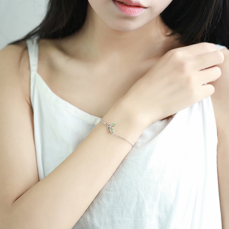 Gelang Tumpuk Bracelet Daun Opal Daun Muda Rantai Perak Versi Korea Perhiasan Bracelets Jewelry