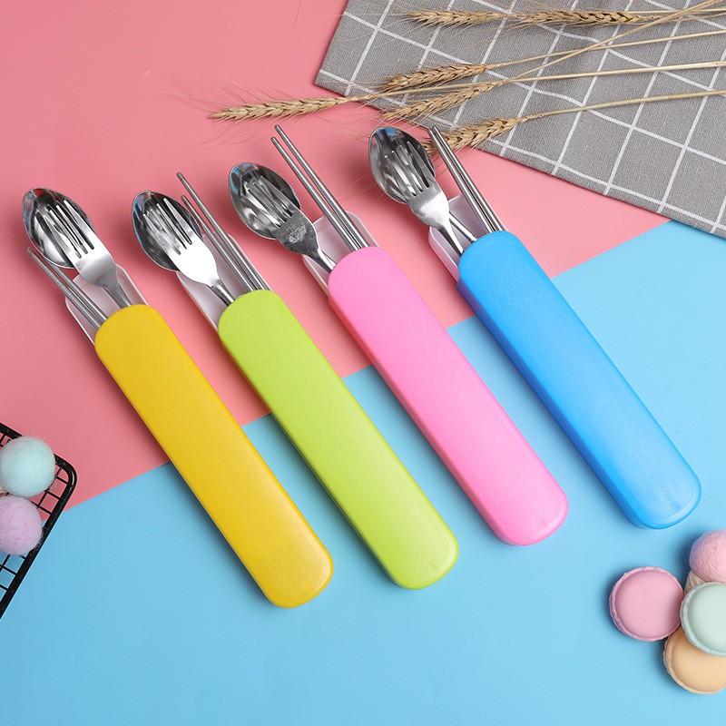 AZAHRA Sendok Set 3IN1 Besi Kotak Warna Alat Makan 3 in 1 Sendok Garpu Stainless Steel Kotak Traveling