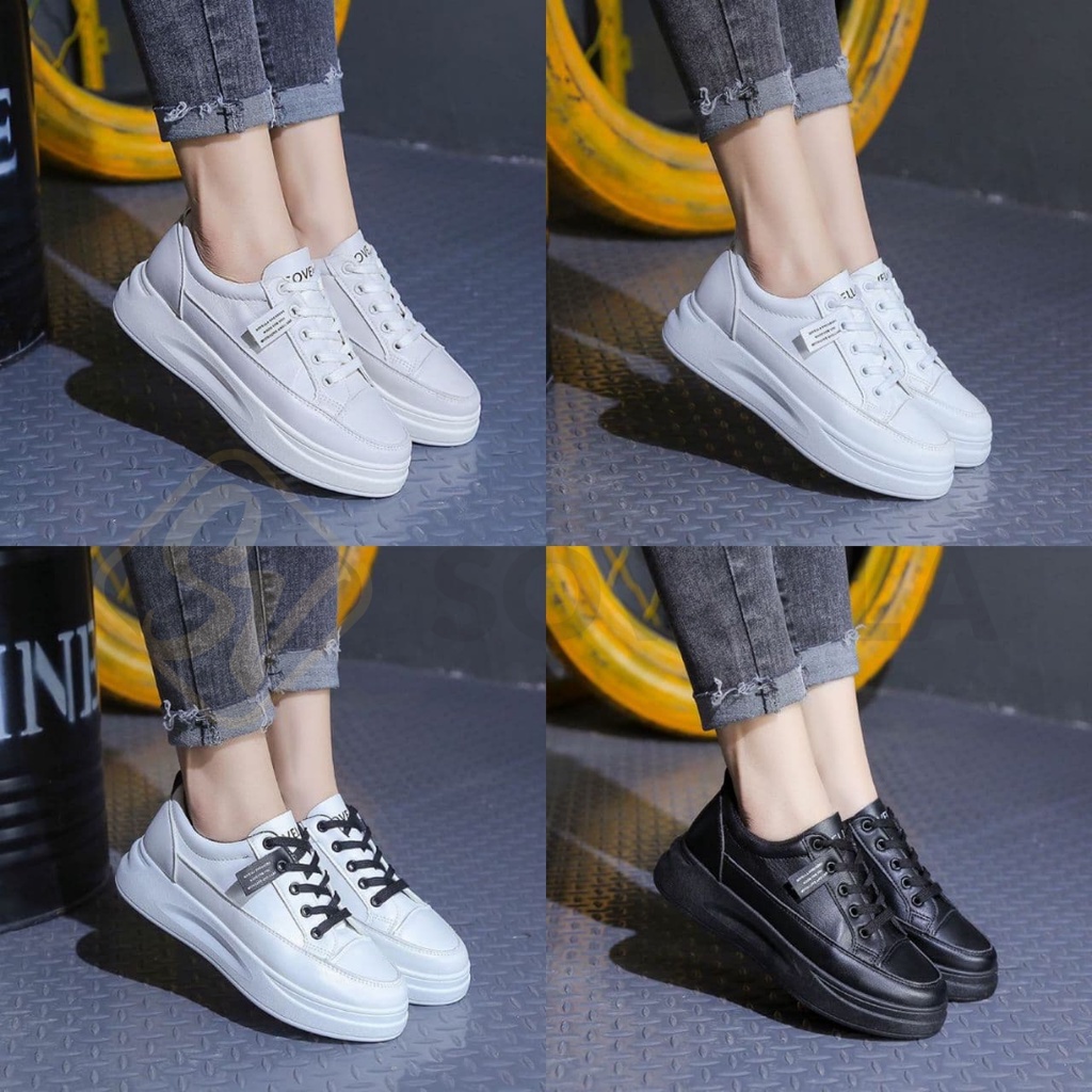 SOVELLA Maulvi Sepatu Sneakers Simpel Polos Putih Hitam Wanita Import-8