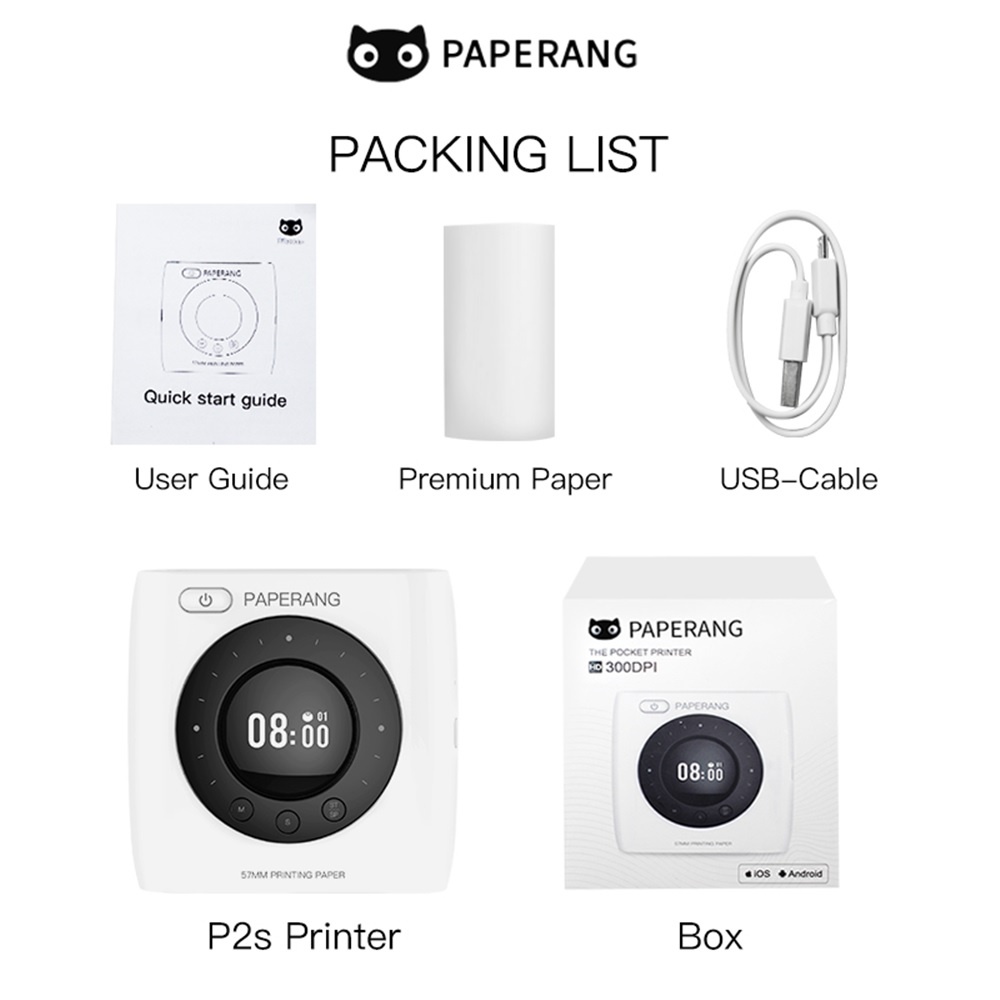 PAPERANG P2S - Mini Wireless Pocket Thermal Photo Printer 300DPI