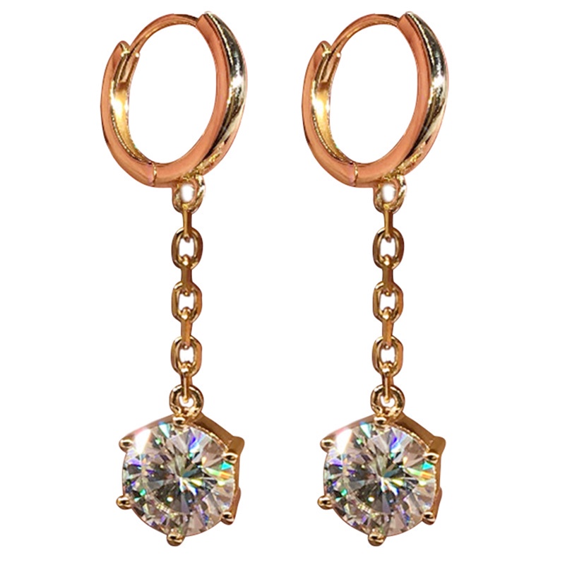 Fancyqube Anting Rantai Gantung Dengan Liontin Kubik Zirkonia Bulat Warna Emas Untuk Wanita