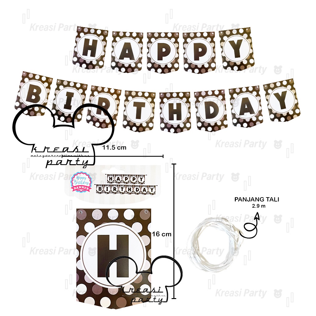 Banner Happy Birthday Polkadot #2 / Bunting Flag HBD / Party Flag HBD