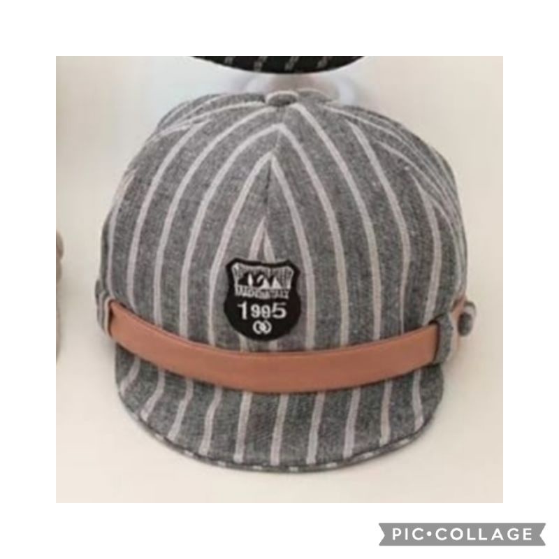 TOPI BARET BERET IMPORT ANAK BAYI BALITA LAKI PEREMPUAN MOTIF MOOO dan GARIS-garis abu
