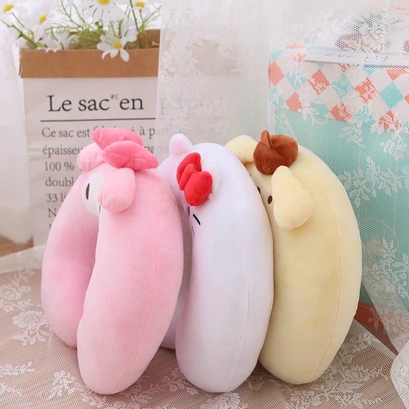 BANTAL LEHER BONEKA HELLO KITTY MELODY POMPOMPURIN CINNAMOROLL KUROMI NECK PILLOW IMPOR