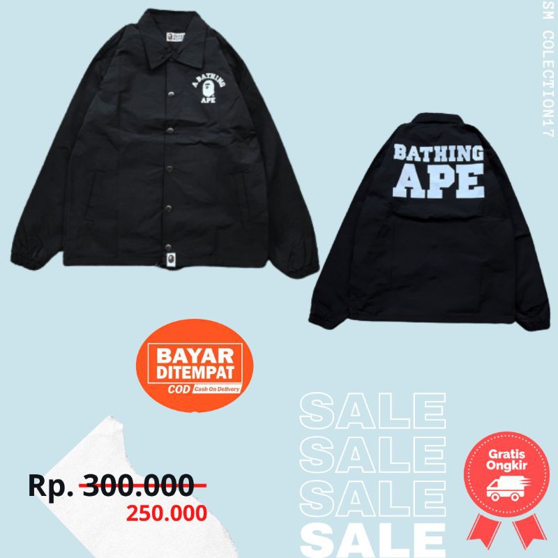 COACH WINDBREAKER JAKET BAPE COLLEGE BLACK