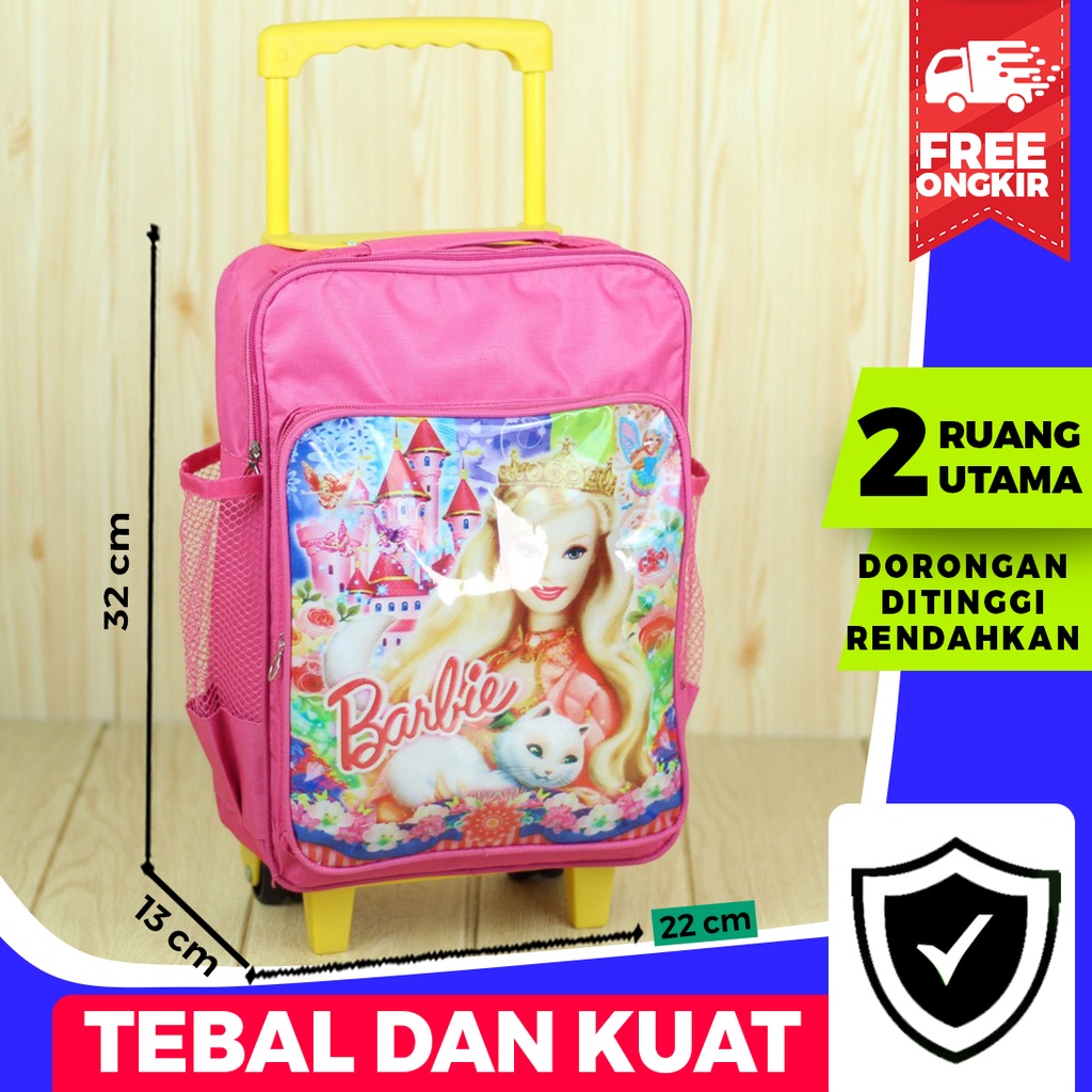 Ransel Dorong Anak Barbie Pink Tas Trolley Koper Anak Cewek Lucu Keren Kekinian Tas Sekolah PAUD TK