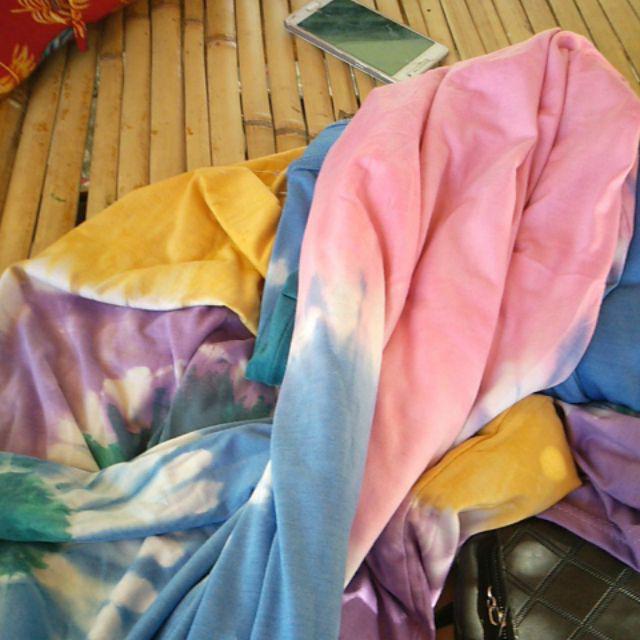 Pilih Warna Kanaya Gamis Kaos Pelangi Tiedye Batik Payung Jumbo Syari Katun Adem