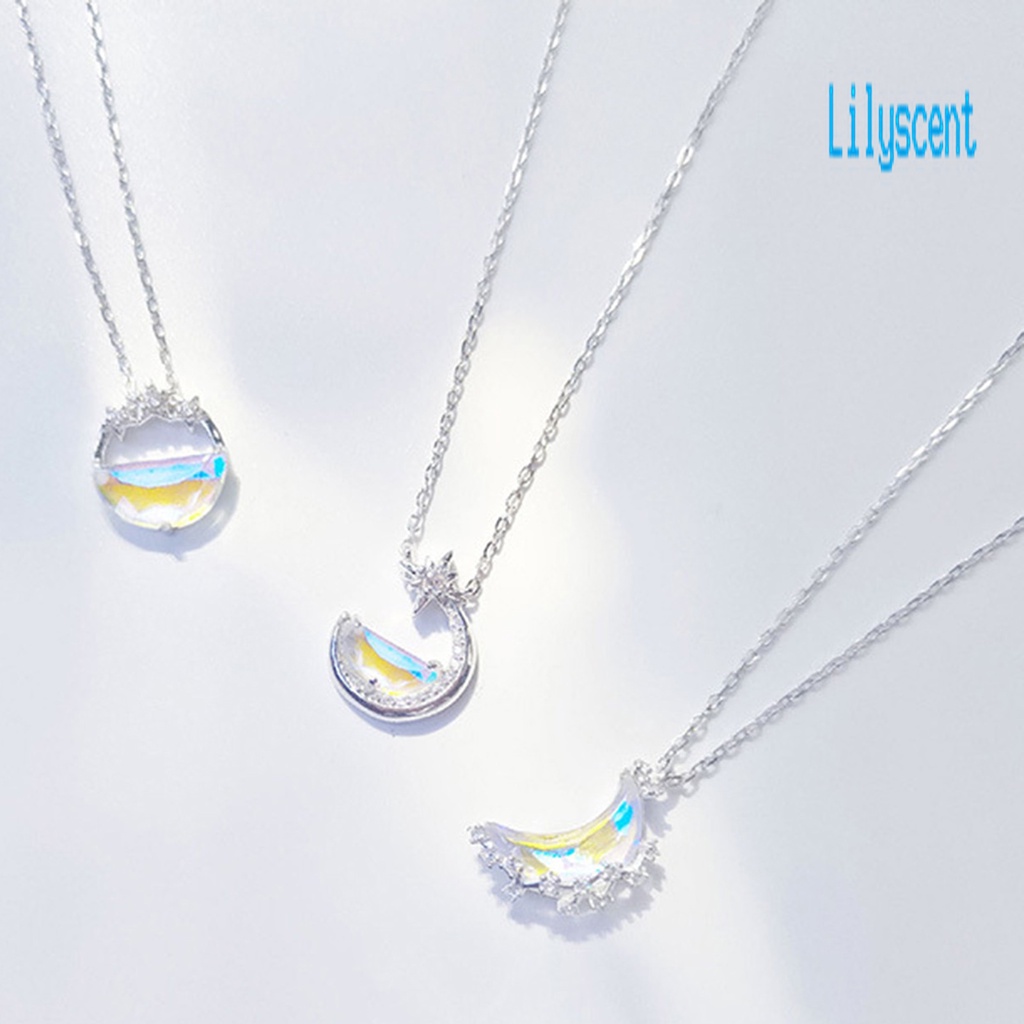 Kalung Dengan Liontin Bentuk Bulan Aksen Kristal Imitasi Gaya Korea Untuk Hadiah