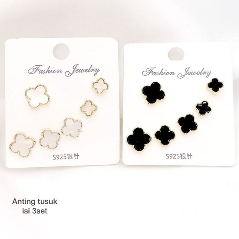 Anting Silver925 perak isi 3set Anti Karat anti alergi anting premium berlian kilap N-12