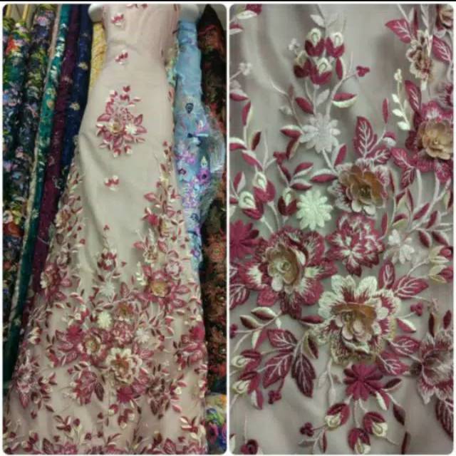 Bahan Kain Tulle 3D Swarovski Gradasi