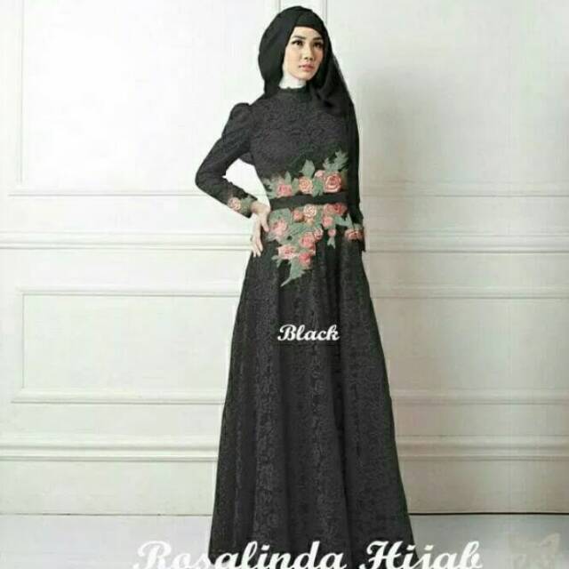 Baju Muslim Wanita Gamis Rosalinda Syari Busana Lebaran Warna Hitam