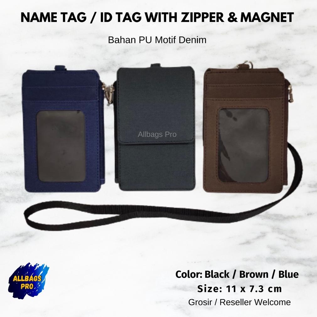 

[KODE PRODUK L0PBI8076] ID Card PU MOTIF DENIM PLUS TALI PITA Name Tag Kulit Nama Kantor Office Card Holder Gantungan Kartu Badge